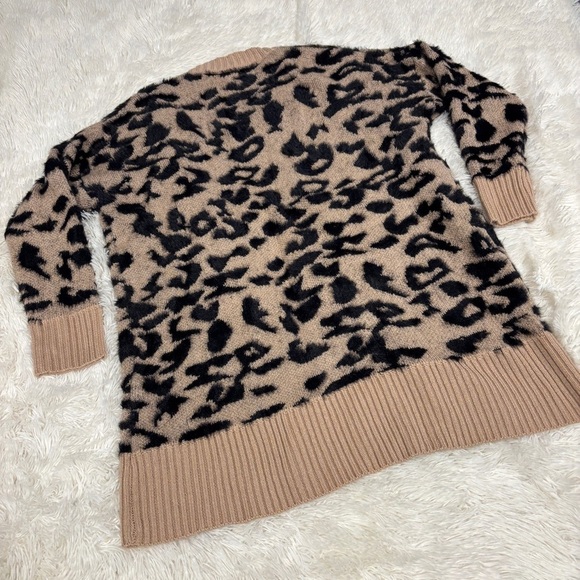 Dreamers by Debut Open Front Cardigan Sweater Pink Eyelet Animal Print Medium - Picture 10 of 12